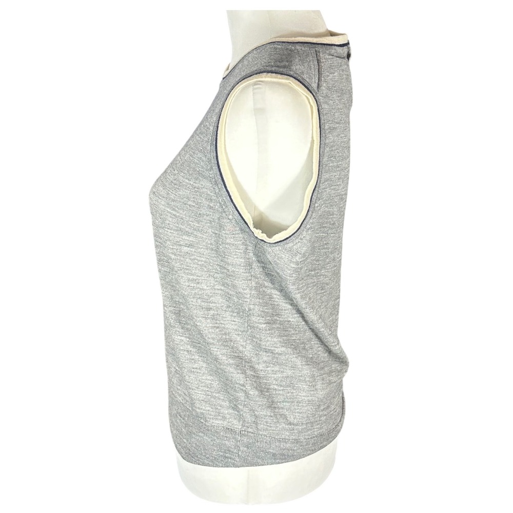 J.Crew Sleeveless Sweater Women Large Gray Merino Wool Shell Contrast Trim E8552 - Picture 2 of 10